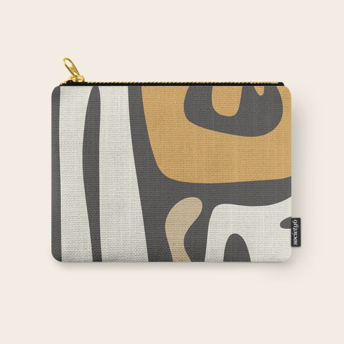 Mid Century Modern Kwaito Charcoal Gray and Muted Mustard Gold Abstract Carry All Pouch Gallery Image 1