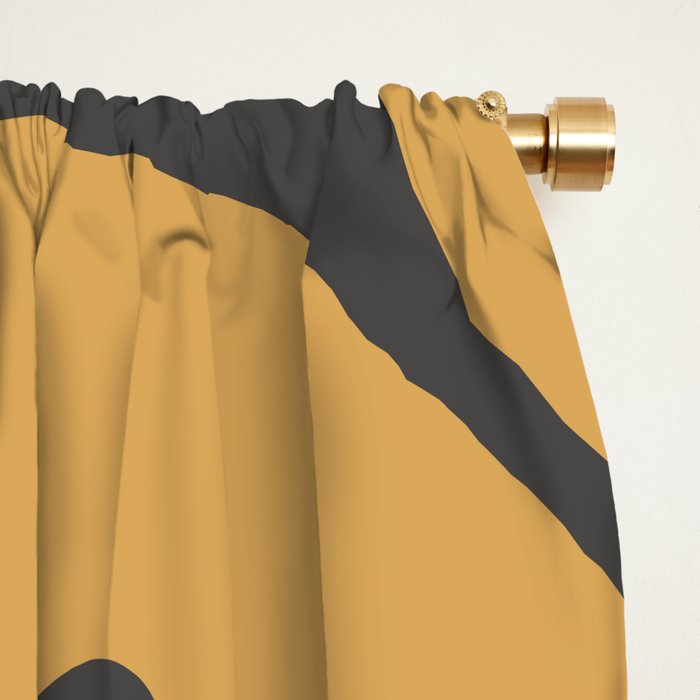 Mid Century Modern Kwaito Charcoal Gray and Muted Mustard Gold Abstract Window Curtain Gallery Image 2