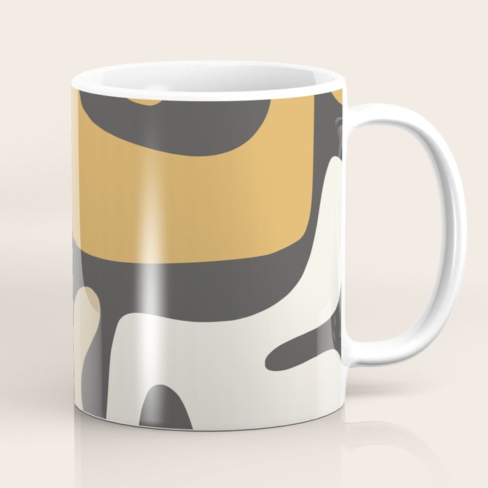 Mid Century Modern Kwaito Charcoal Gray and Muted Mustard Gold Abstract Coffee Mug Gallery Image 1