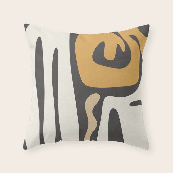 Mid Century Modern Kwaito Charcoal Gray and Muted Mustard Gold Abstract Throw Pillow Gallery Image 6
