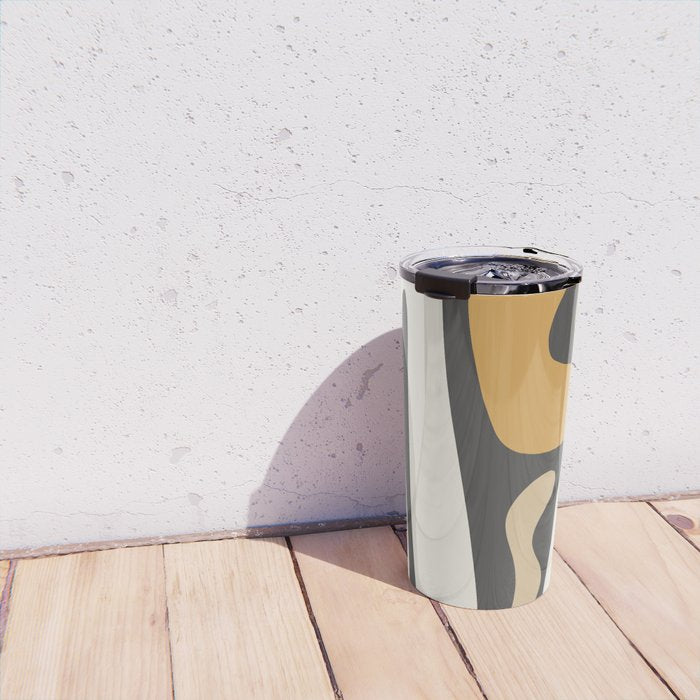 Mid Century Modern Kwaito Charcoal Gray and Muted Mustard Gold Abstract Travel Mug Gallery Image 4