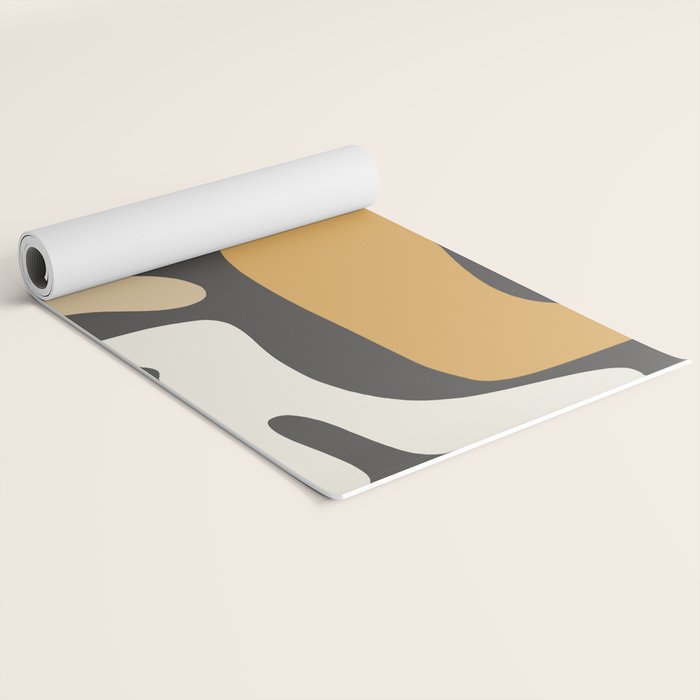 Mid Century Modern Kwaito Charcoal Gray and Muted Mustard Gold Abstract Yoga Mat Gallery Image 2