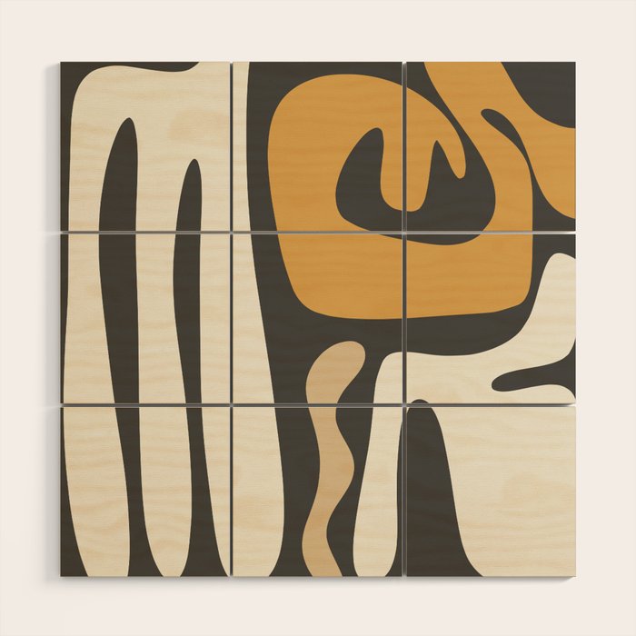 Mid Century Modern Kwaito Charcoal Gray and Muted Mustard Gold Abstract Wood Wall Art Gallery Image 1