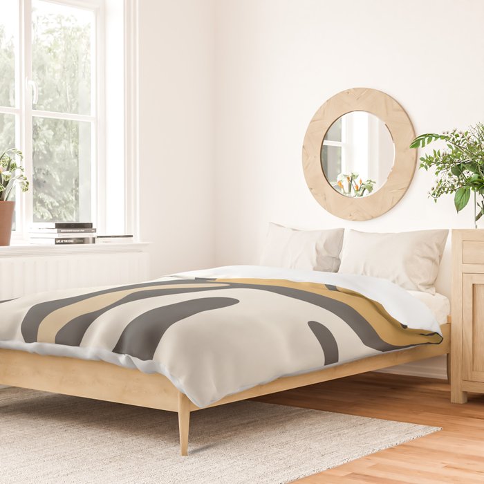 Mid Century Modern Kwaito Charcoal Gray and Muted Mustard Gold Abstract Duvet Cover Gallery Image 2