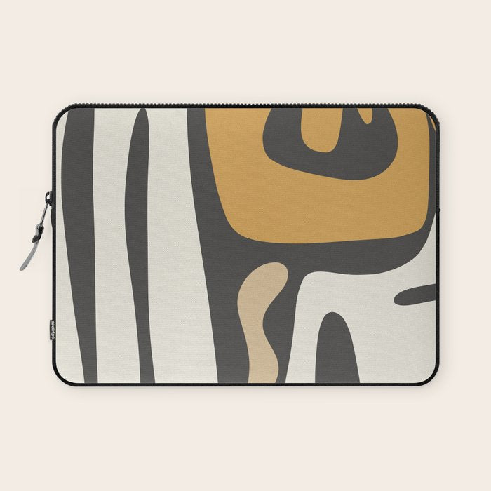 Mid Century Modern Kwaito Charcoal Gray and Muted Mustard Gold Abstract Laptop Sleeve Gallery Image 1