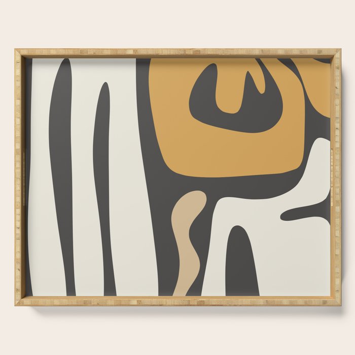 Mid Century Modern Kwaito Charcoal Gray and Muted Mustard Gold Abstract Serving Tray Gallery Image 1