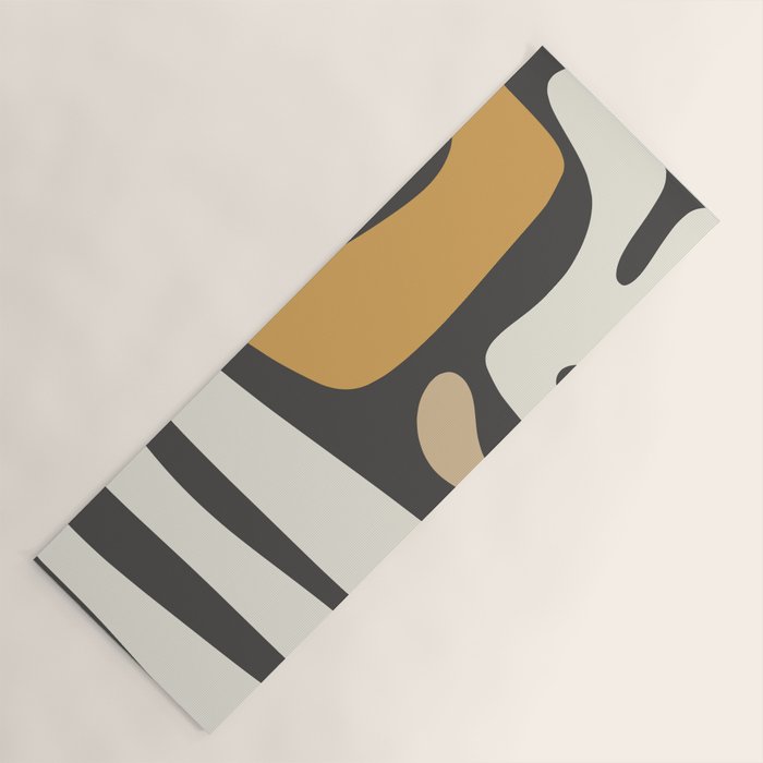 Mid Century Modern Kwaito Charcoal Gray and Muted Mustard Gold Abstract Yoga Mat Gallery Image 1