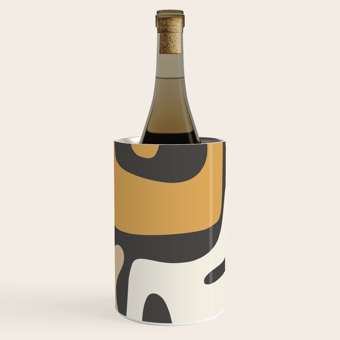 Mid Century Modern Kwaito Charcoal Gray and Muted Mustard Gold Abstract Wine Chiller Gallery Image 3