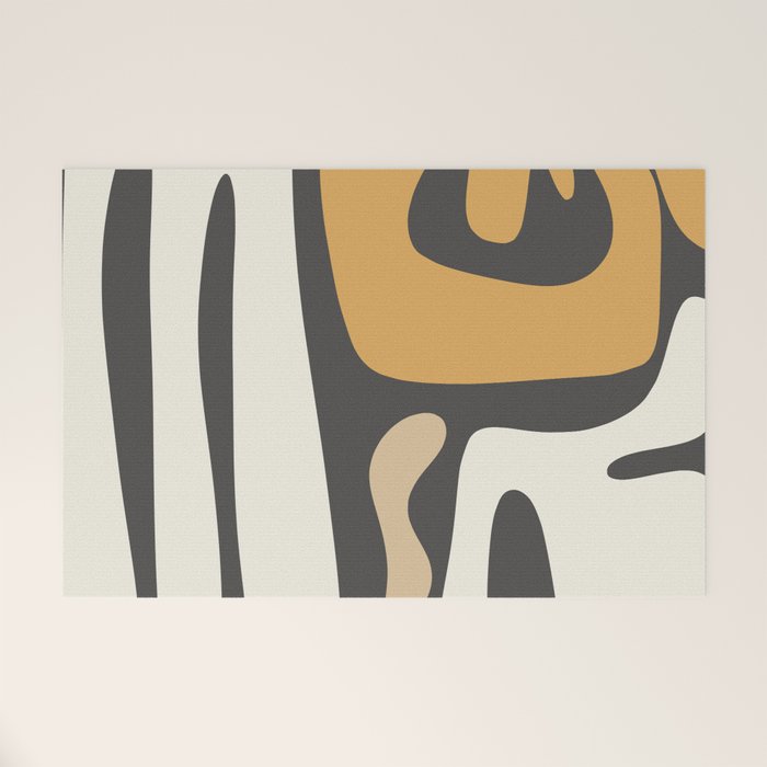 Mid Century Modern Kwaito Charcoal Gray and Muted Mustard Gold Abstract Welcome Mat Gallery Image 1