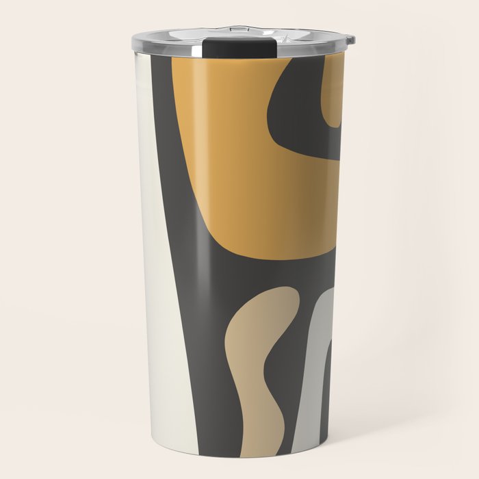 Mid Century Modern Kwaito Charcoal Gray and Muted Mustard Gold Abstract Travel Mug Gallery Image 1