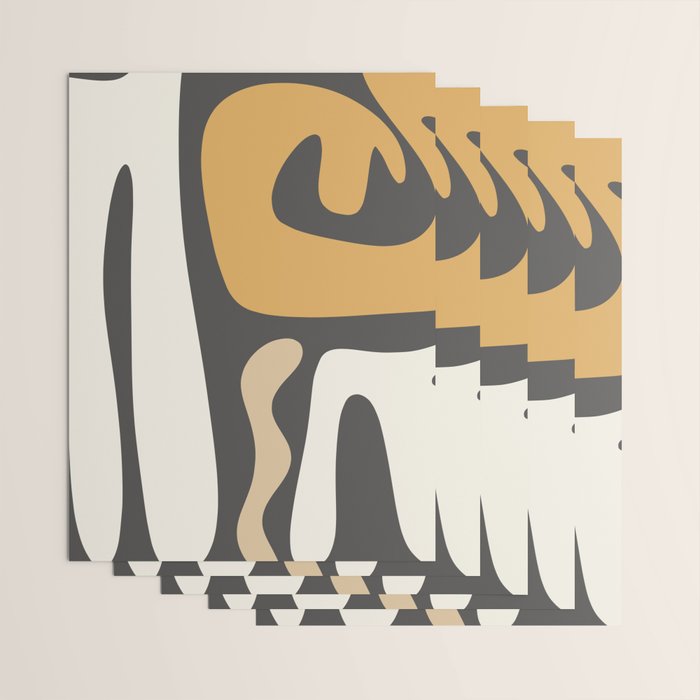 Mid Century Modern Kwaito Charcoal Gray and Muted Mustard Gold Abstract Wrapping Paper Gallery Image 3