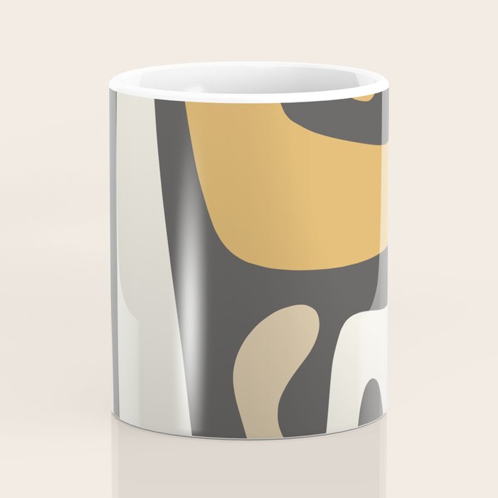 Mid Century Modern Kwaito Charcoal Gray and Muted Mustard Gold Abstract Coffee Mug Gallery Image 4