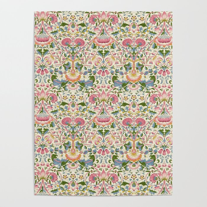 William Morris Vintage Lodden Blush Pink & Woad Blue Poster Gallery Image 4