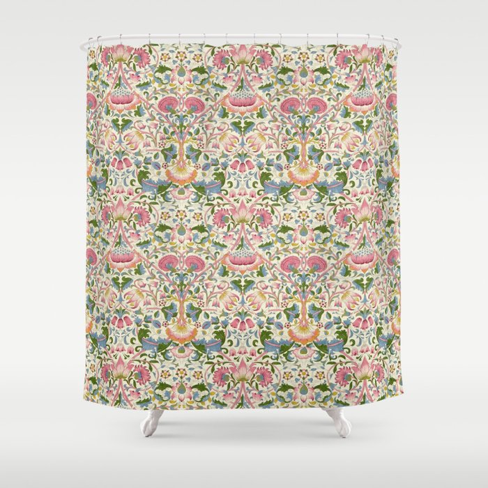 William Morris Vintage Lodden Blush Pink & Woad Blue Shower Curtain Gallery Image 1