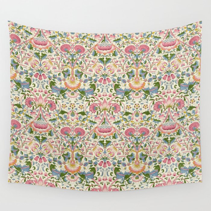 William Morris Vintage Lodden Blush Pink & Woad Blue Wall Tapestry Gallery Image 1