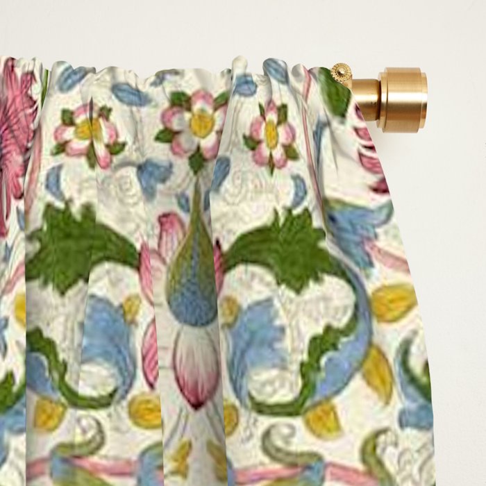 William Morris Vintage Lodden Blush Pink & Woad Blue Window Curtain Gallery Image 2