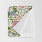 William Morris Vintage Lodden Blush Pink & Woad Blue Throw Blanket Gallery Image 3