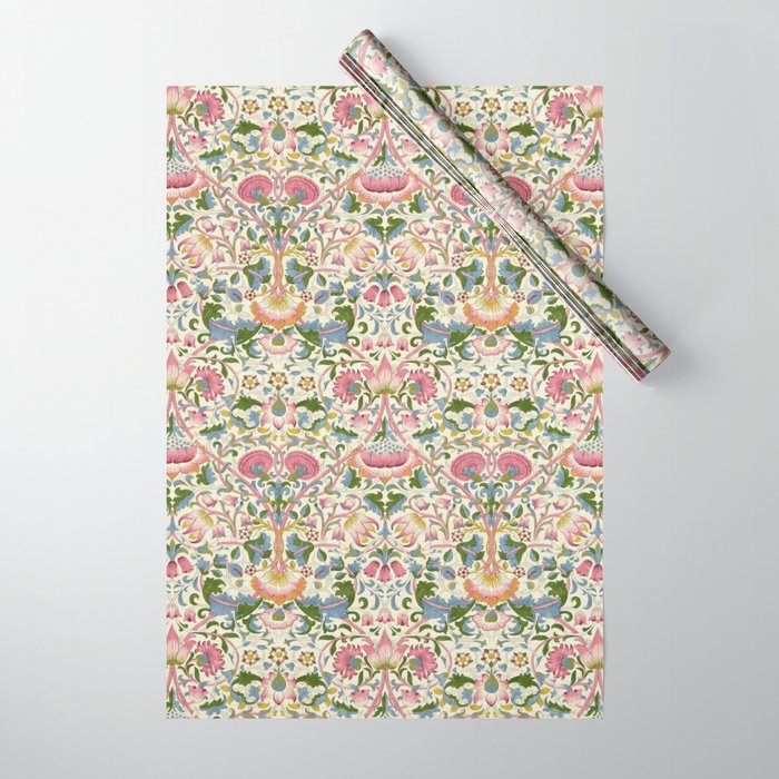 William Morris Vintage Lodden Blush Pink & Woad Blue Wrapping Paper Gallery Image 1