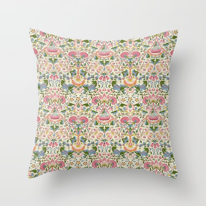 William Morris Vintage Lodden Blush Pink & Woad Blue Throw Pillow Gallery Image 6
