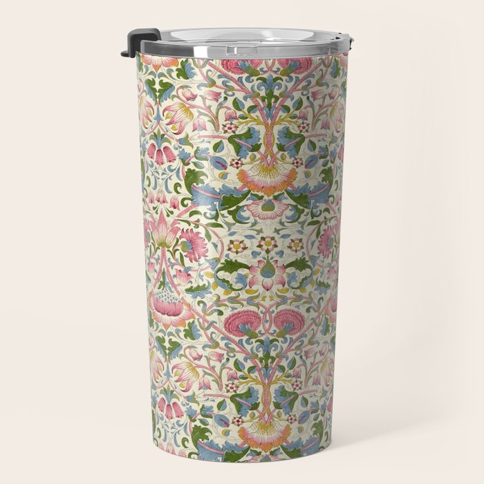 William Morris Vintage Lodden Blush Pink & Woad Blue Travel Mug Gallery Image 3