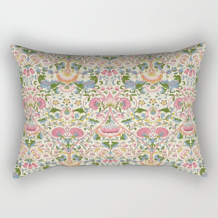 William Morris Vintage Lodden Blush Pink & Woad Blue Rectangular Pillow Gallery Image 2