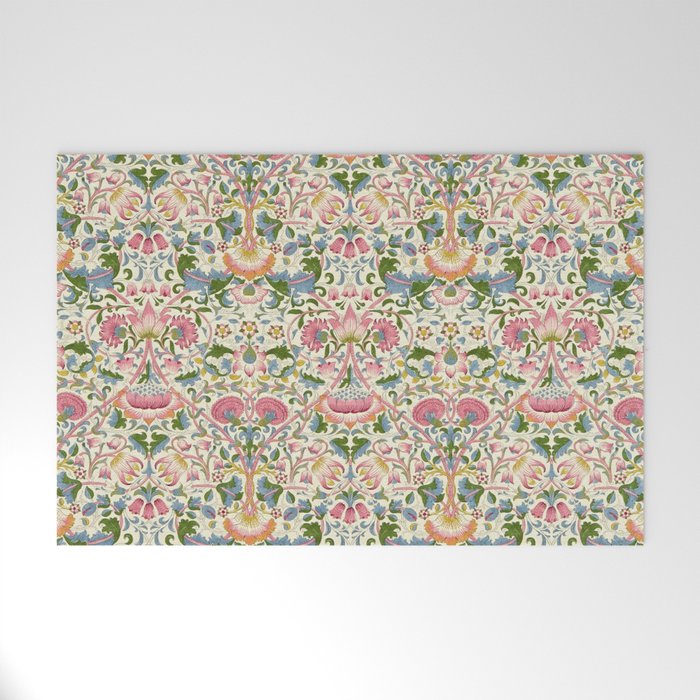 William Morris Vintage Lodden Blush Pink & Woad Blue Welcome Mat Gallery Image 1