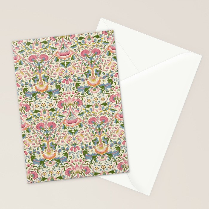 William Morris Vintage Lodden Blush Pink & Woad Blue Stationery Card Gallery Image 2