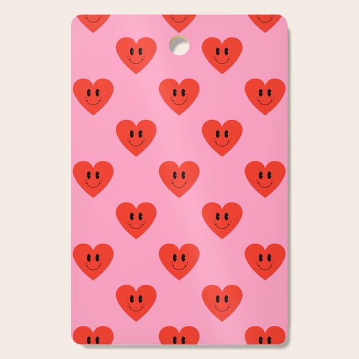 Funny retro love heart cartoon pattern Cutting Board Gallery Image 1
