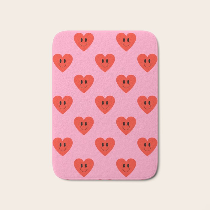 Funny retro love heart cartoon pattern Bath Mat Gallery Image 1