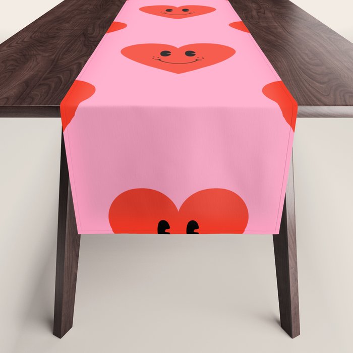 Funny retro love heart cartoon pattern Table Runner Gallery Image 1