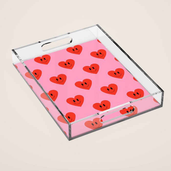 Funny retro love heart cartoon pattern Acrylic Tray Gallery Image 1