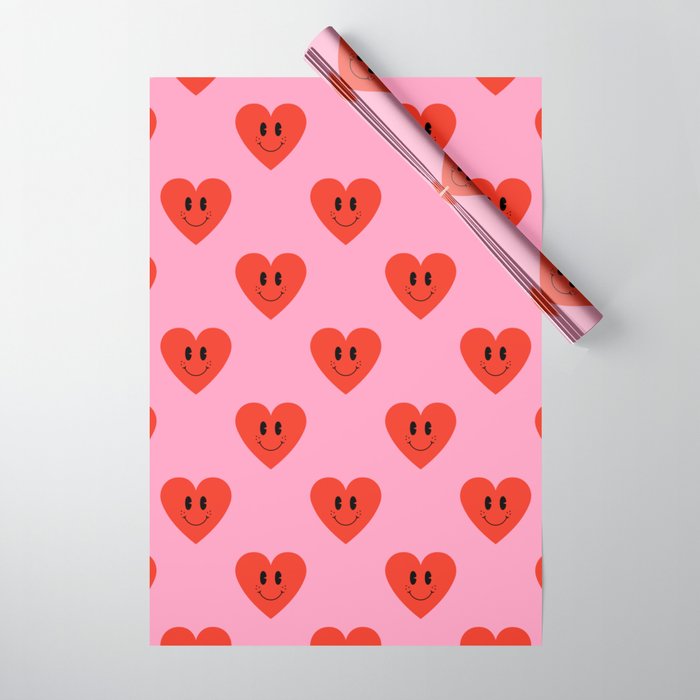 Funny retro love heart cartoon pattern Wrapping Paper Gallery Image 1