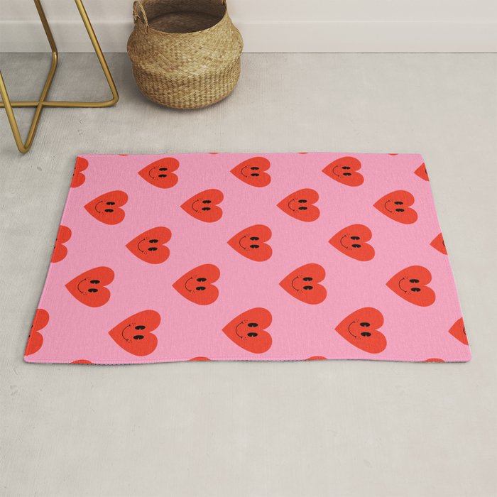 Funny retro love heart cartoon pattern Rug Gallery Image 1
