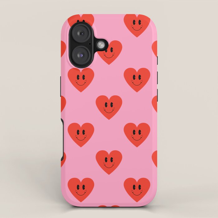 Funny retro love heart cartoon pattern iPhone Case Gallery Image 1