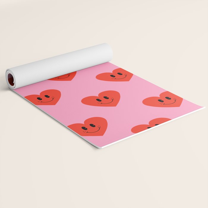 Funny retro love heart cartoon pattern Yoga Mat Gallery Image 2