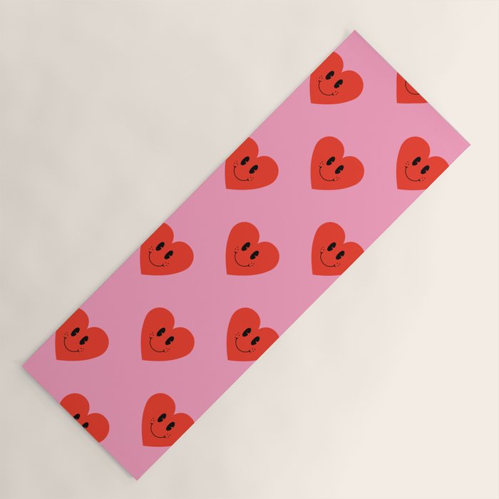 Funny retro love heart cartoon pattern Yoga Mat Gallery Image 1