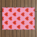 Funny retro love heart cartoon pattern Outdoor Rug Gallery Image 1