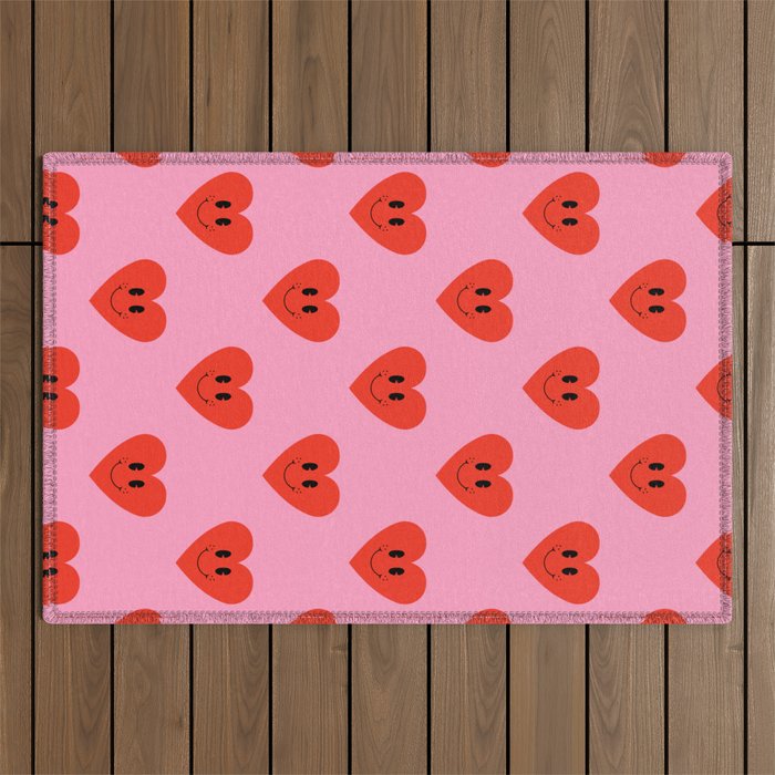 Funny retro love heart cartoon pattern Outdoor Rug Gallery Image 1