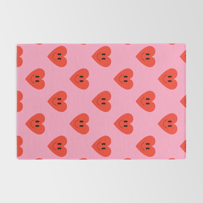 Funny retro love heart cartoon pattern Rug Gallery Image 2
