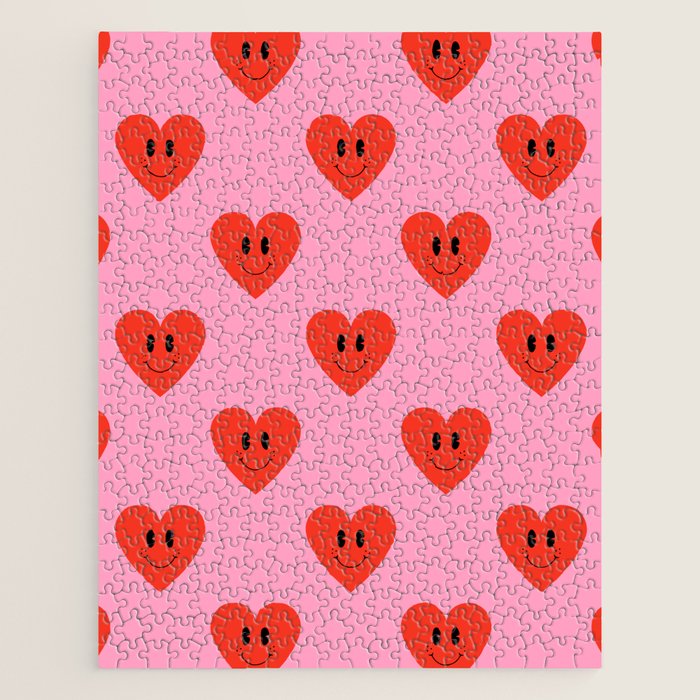 Funny retro love heart cartoon pattern Jigsaw Puzzle Gallery Image 1