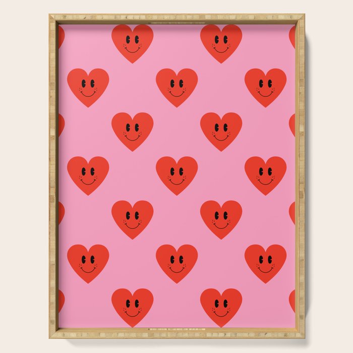 Funny retro love heart cartoon pattern Serving Tray Gallery Image 1