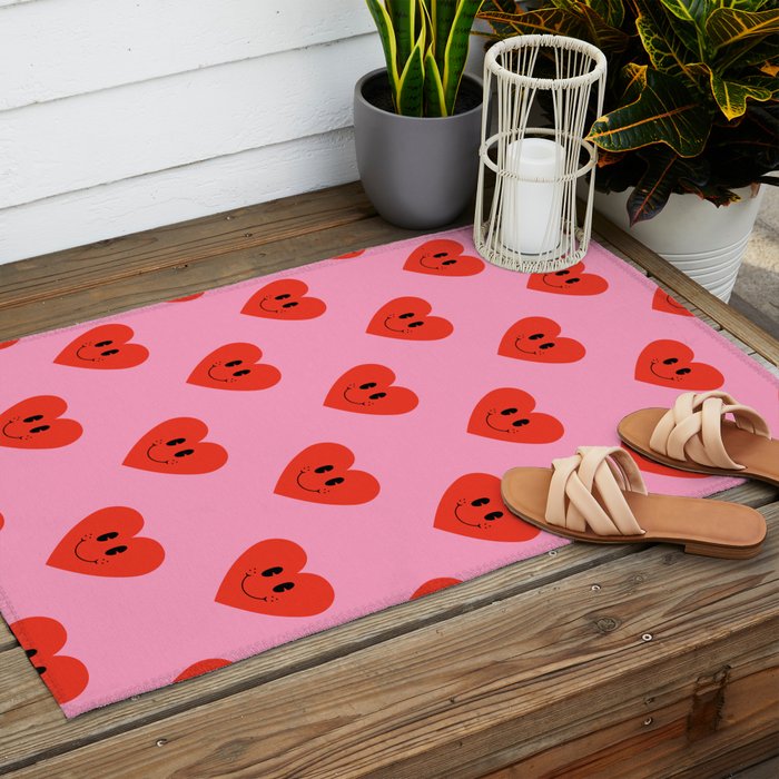 Funny retro love heart cartoon pattern Outdoor Rug Gallery Image 2