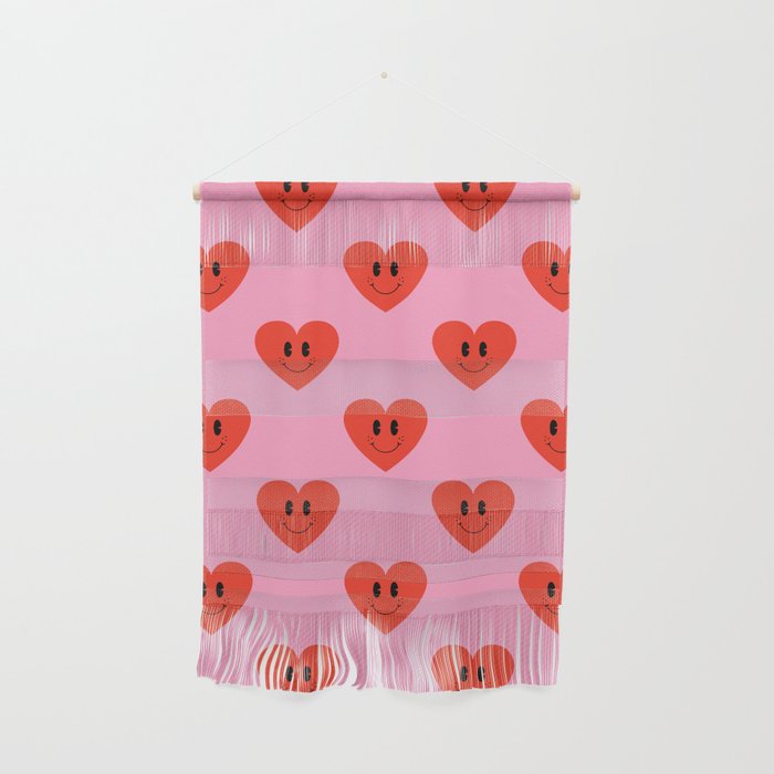 Funny retro love heart cartoon pattern Wall Hanging Gallery Image 1