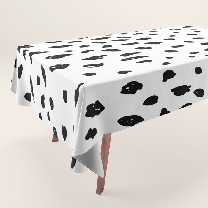 Black geometrical hand painted polka dots confetti pattern Tablecloth Gallery Image 1