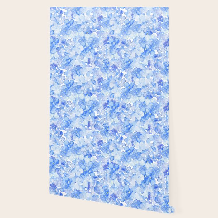Elegant purple blue hand painted watercolor hortensia floral Wallpaper Gallery Image 2