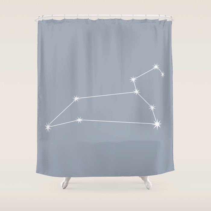 Leo Zodiac Star Constellation Line Art Blue Grey Shower Curtain Gallery Image 1