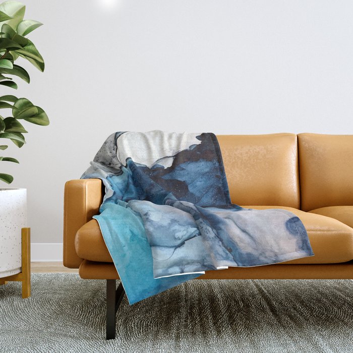 White Sand Blue Sea - Alcohol Ink Painting Throw Blanket Gallery Image 1