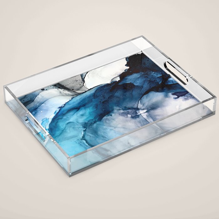 White Sand Blue Sea - Alcohol Ink Painting Acrylic Tray Gallery Image 1