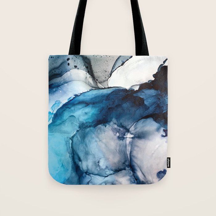 White Sand Blue Sea - Alcohol Ink Painting Tote Bag Gallery Image 1