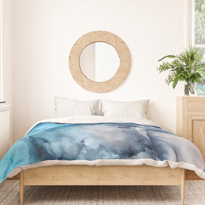 White Sand Blue Sea - Alcohol Ink Painting Duvet Cover Gallery Image 3